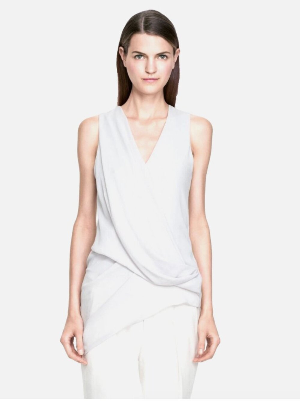 Helmut Lang	White Drape Overlap Asymmetric Sleeveless Top - Size L